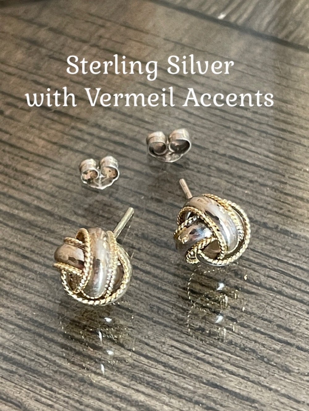 Vintage Two-Tone Sterling Silver Love Knot Studs - Picture 1 of 16